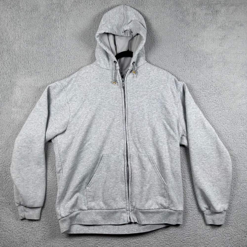 VTG Muleskins Mens XL Gray Full‎ Zip Long Sleeve Thermal Hoodie Made in USA